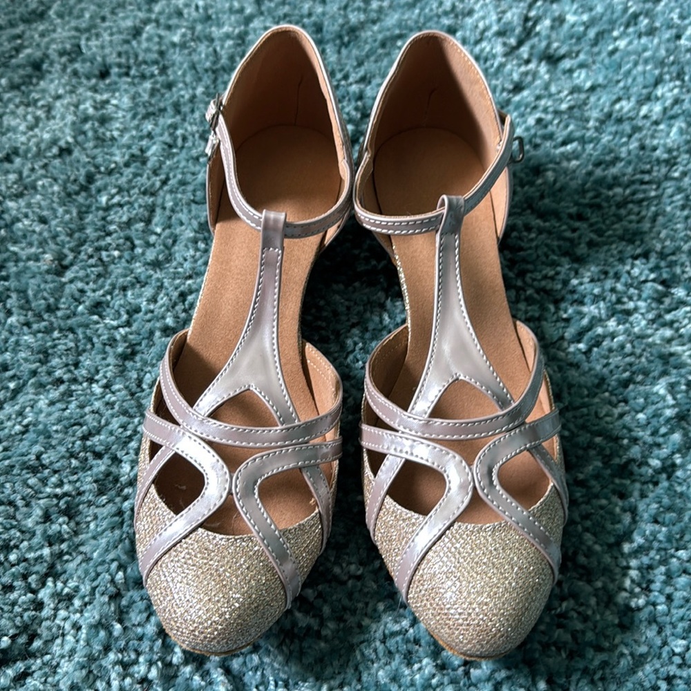 TDA T-Strap Glitter Synthetic Salsa Tango Ballroom LatinDance Shoes 10 6cm Champ